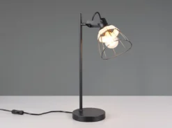 Große LED Schreibtischleuchte mit Rattan & Gitter Lampenschirm, Höhe 50cm