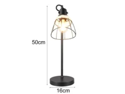 Große LED Schreibtischleuchte mit Rattan & Gitter Lampenschirm, Höhe 50cm