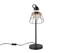 Große LED Schreibtischleuchte mit Rattan & Gitter Lampenschirm, Höhe 50cm