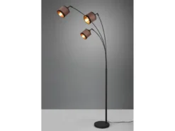 Große LED Stehleuchte 3-flammig mit Stoffschirmen in Taupe/Gold, Höhe 185cm