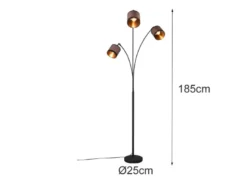 Große LED Stehleuchte 3-flammig mit Stoffschirmen in Taupe/Gold, Höhe 185cm