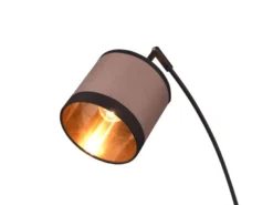 Große LED Stehleuchte 3-flammig mit Stoffschirmen in Taupe/Gold, Höhe 185cm