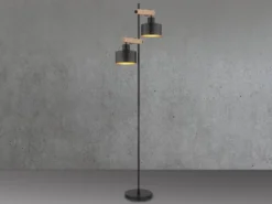 Große LED Stehleuchte Metall Schwarz Gold 2-flammig, Höhe 168cm