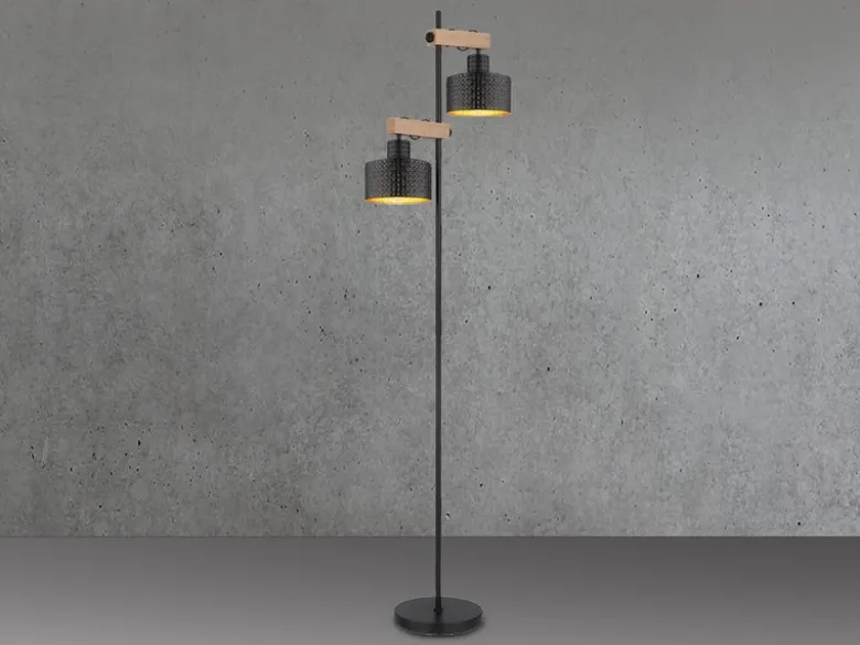 Große LED Stehleuchte Metall Schwarz Gold 2-flammig, Höhe 168cm