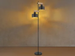Große LED Stehleuchte Metall Schwarz Gold 2-flammig, Höhe 168cm