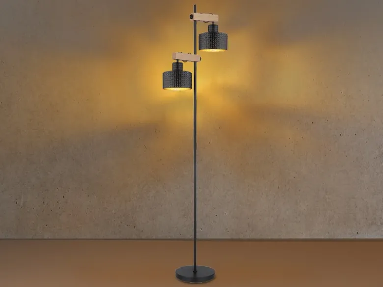 Große LED Stehleuchte Metall Schwarz Gold 2-flammig, Höhe 168cm