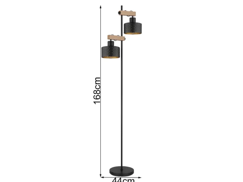 Große LED Stehleuchte Metall Schwarz Gold 2-flammig, Höhe 168cm