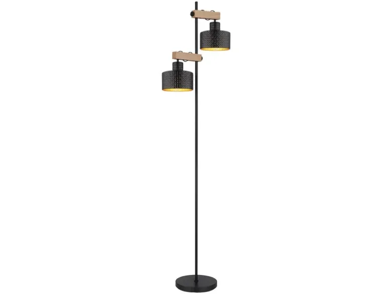 Große LED Stehleuchte Metall Schwarz Gold 2-flammig, Höhe 168cm