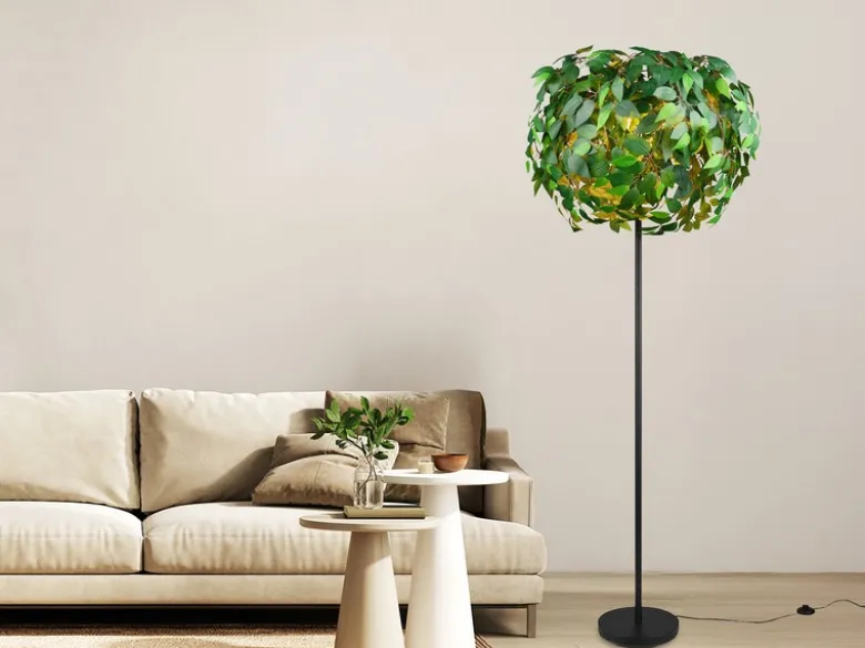 Große LED Stehleuchte mit Blätter Lampenschirm Grün, Höhe 180cm