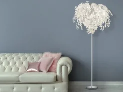 Große LED Stehleuchte mit Blätter Lampenschirm Weiß, Höhe 180cm