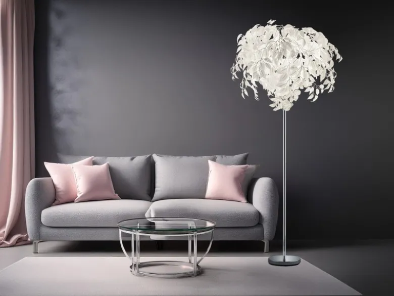 Große LED Stehleuchte mit Blätter Lampenschirm Weiß, Höhe 180cm