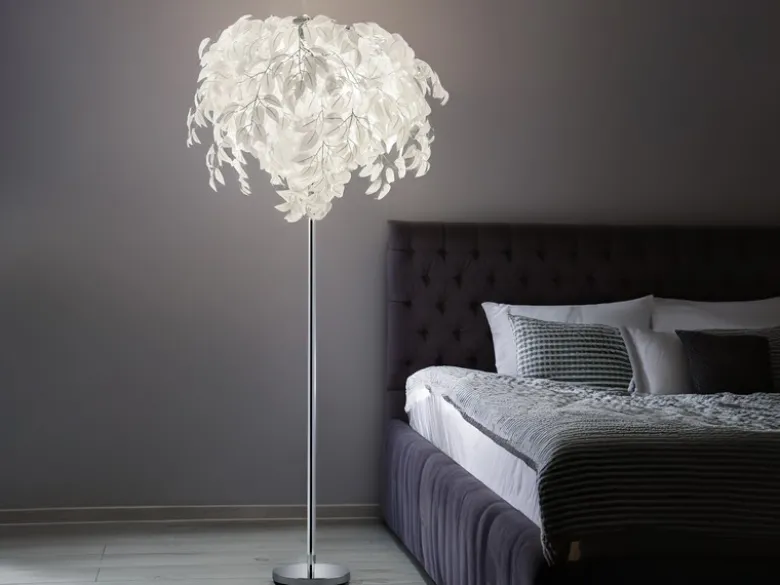 Große LED Stehleuchte mit Blätter Lampenschirm Weiß, Höhe 180cm