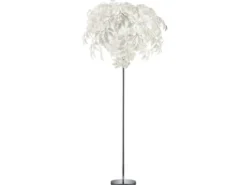 Große LED Stehleuchte mit Blätter Lampenschirm Weiß, Höhe 180cm