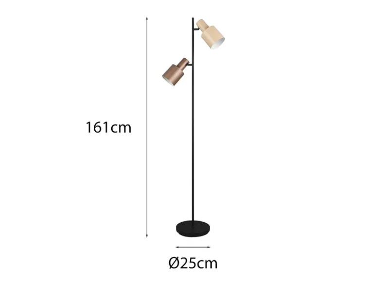 Große LED Stehleuchte mit 2 schwenkbaren farbigen Spots, Höhe 161cm