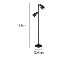 Große LED Stehleuchte mit 2 schwenkbaren Spots Schwarz, Höhe 161cm