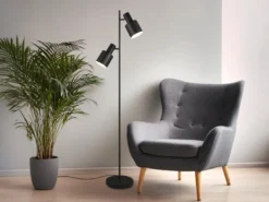 Große LED Stehleuchte mit 2 schwenkbaren Spots Schwarz, Höhe 161cm