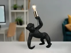 Große LED Tischleuchte ausgefallene Affenlampe Schwarz, Höhe 42cm