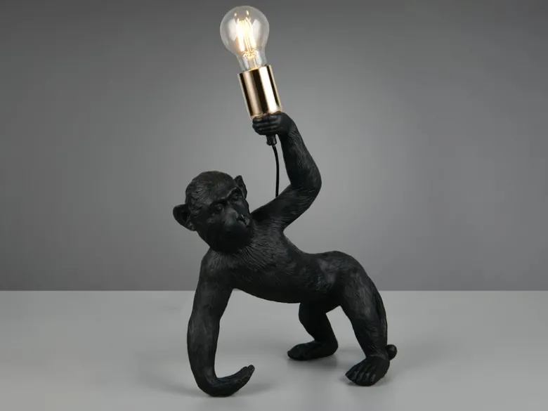 Große LED Tischleuchte ausgefallene Affenlampe Schwarz, Höhe 42cm