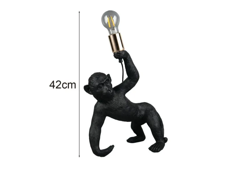 Große LED Tischleuchte ausgefallene Affenlampe Schwarz, Höhe 42cm