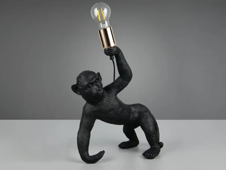 Große LED Tischleuchte ausgefallene Affenlampe Schwarz, Höhe 42cm