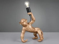 Große LED Tischleuchte ausgefallene Affenlampe Gold, Höhe 42cm