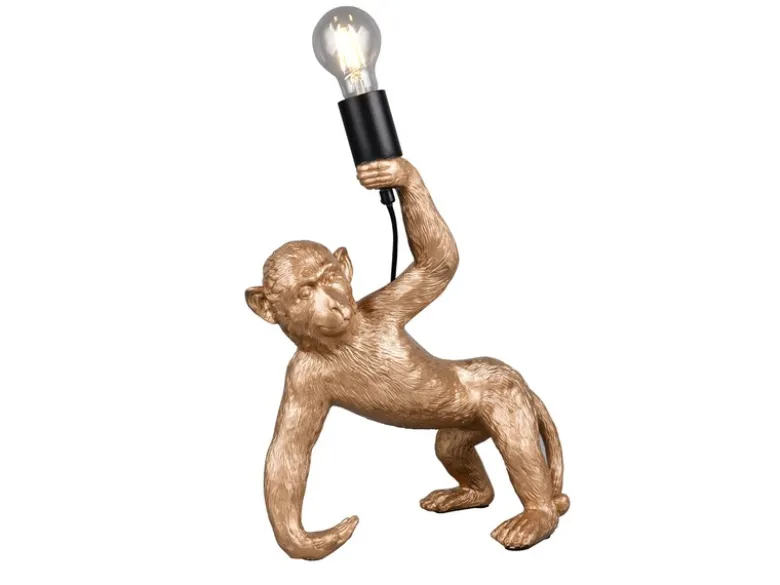 Große LED Tischleuchte ausgefallene Affenlampe Gold, Höhe 42cm