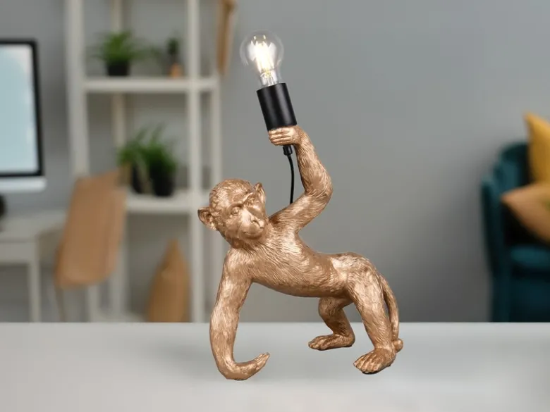 Große LED Tischleuchte ausgefallene Affenlampe Gold, Höhe 42cm