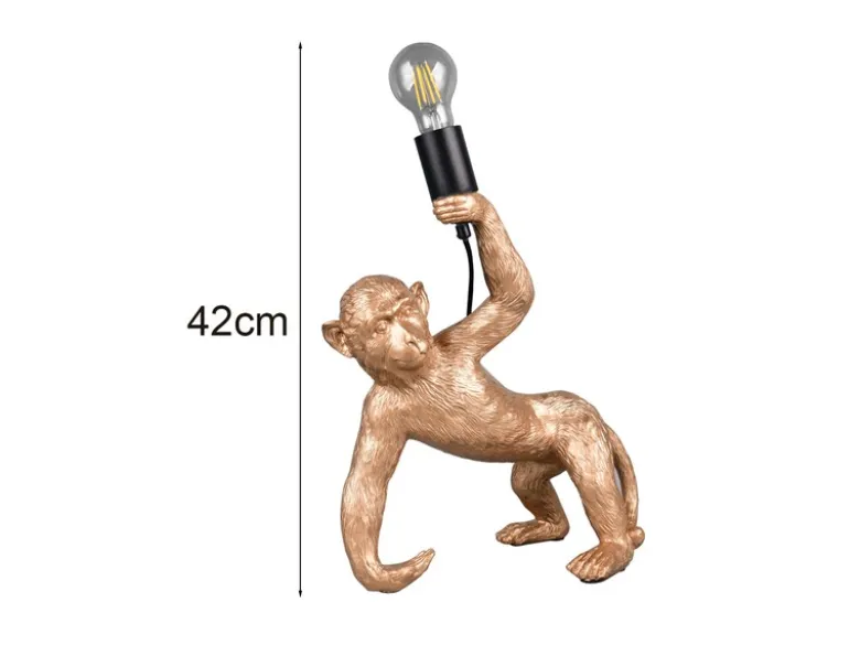 Große LED Tischleuchte ausgefallene Affenlampe Gold, Höhe 42cm