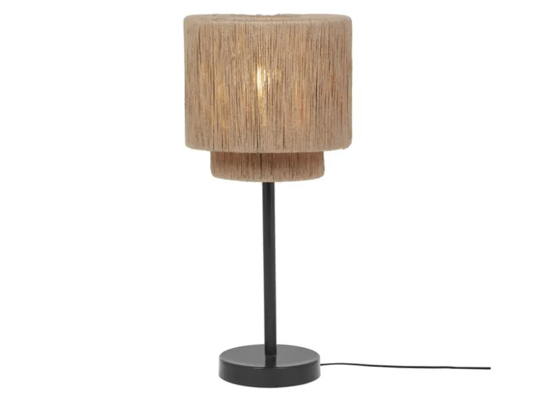 Große LED Tischleuchte aus Jute Natur im Boho Stil, Höhe 45cm