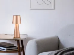 Große LED Tischleuchte aus Metall Coffeefarbig, Höhe 40cm