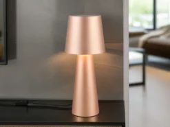 Große LED Tischleuchte aus Metall Coffeefarbig, Höhe 40cm
