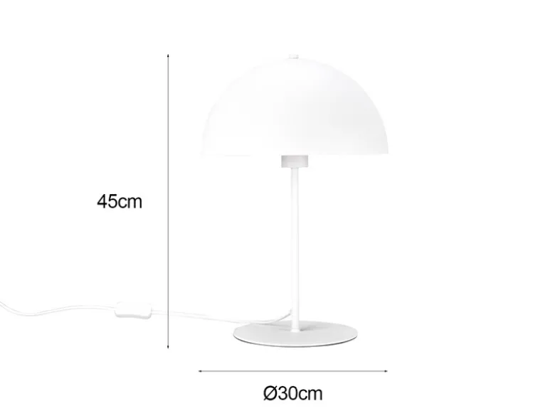 Große LED Tischleuchte aus Metall Weiß in Pilzform, Höhe 45cm