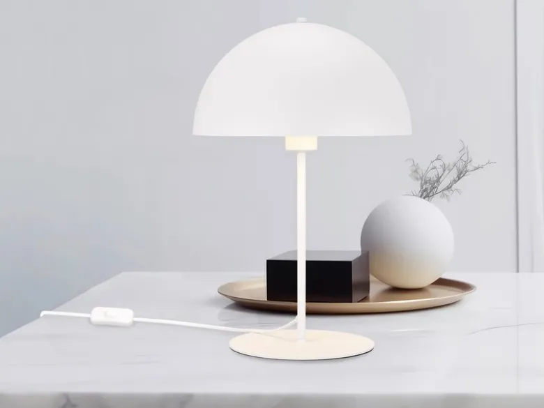 Große LED Tischleuchte aus Metall Weiß in Pilzform, Höhe 45cm