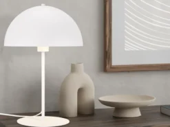 Große LED Tischleuchte aus Metall Weiß in Pilzform, Höhe 45cm