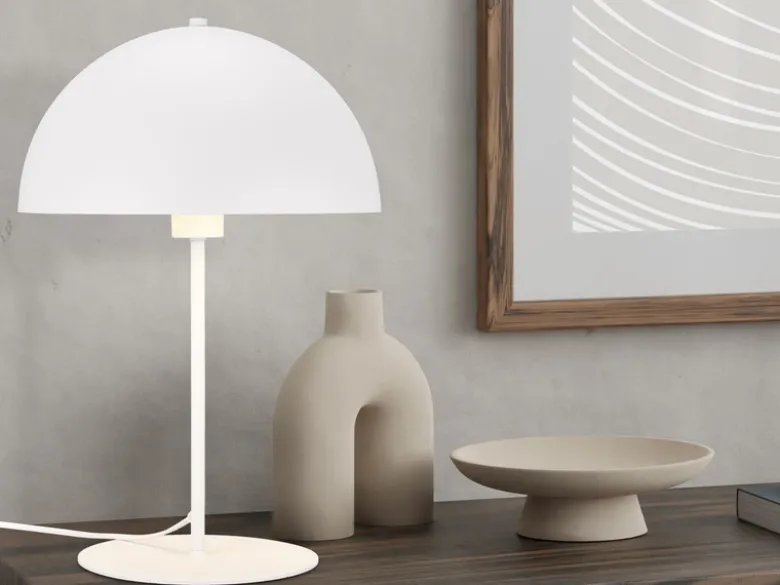 Große LED Tischleuchte aus Metall Weiß in Pilzform, Höhe 45cm