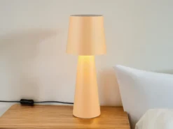 Große LED Tischleuchte aus Metall Beige, Höhe 40cm