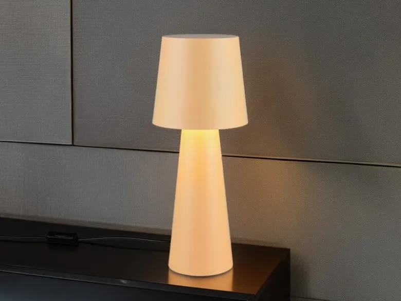 Große LED Tischleuchte aus Metall Beige, Höhe 40cm