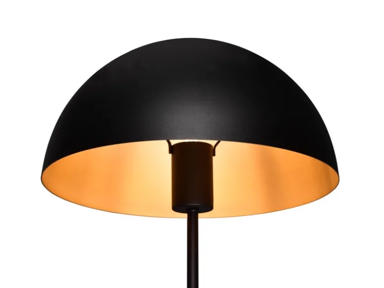 Große LED Tischleuchte aus Metall Schwarz, Lampenschirm innen Gold, Höhe 45cm