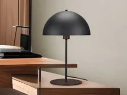 Große LED Tischleuchte aus Metall Schwarz, Lampenschirm innen Gold, Höhe 45cm