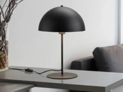 Große LED Tischleuchte aus Metall Schwarz, Lampenschirm innen Gold, Höhe 45cm