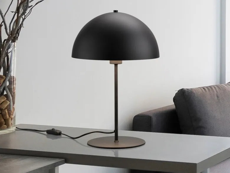 Große LED Tischleuchte aus Metall Schwarz, Lampenschirm innen Gold, Höhe 45cm