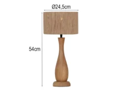 Große LED Tischleuchte aus Naturholz mit Lampenschirm aus Jute, Höhe 54cm
