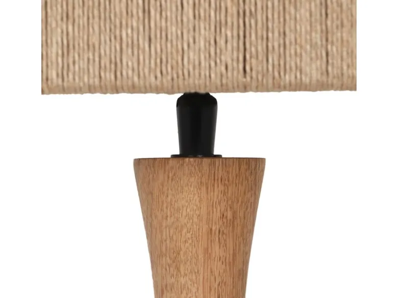 Große LED Tischleuchte aus Naturholz mit Lampenschirm aus Jute, Höhe 54cm