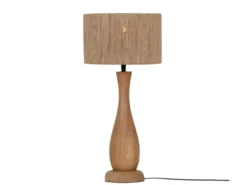Große LED Tischleuchte aus Naturholz mit Lampenschirm aus Jute, Höhe 54cm