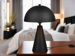 Große LED Tischleuchte in Pilzform aus Metall Schwarz, Höhe 43cm
