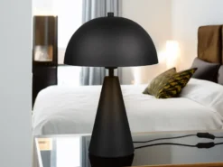 Große LED Tischleuchte in Pilzform aus Metall Schwarz, Höhe 43cm