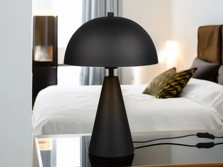 Große LED Tischleuchte in Pilzform aus Metall Schwarz, Höhe 43cm
