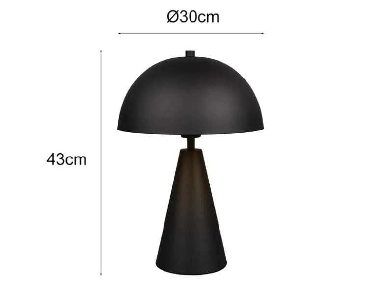 Große LED Tischleuchte in Pilzform aus Metall Schwarz, Höhe 43cm