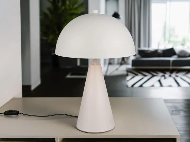 Große LED Tischleuchte in Pilzform aus Metall Hellgrau, Höhe 43cm