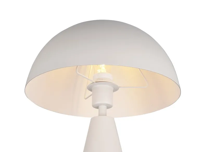 Große LED Tischleuchte in Pilzform aus Metall Hellgrau, Höhe 43cm